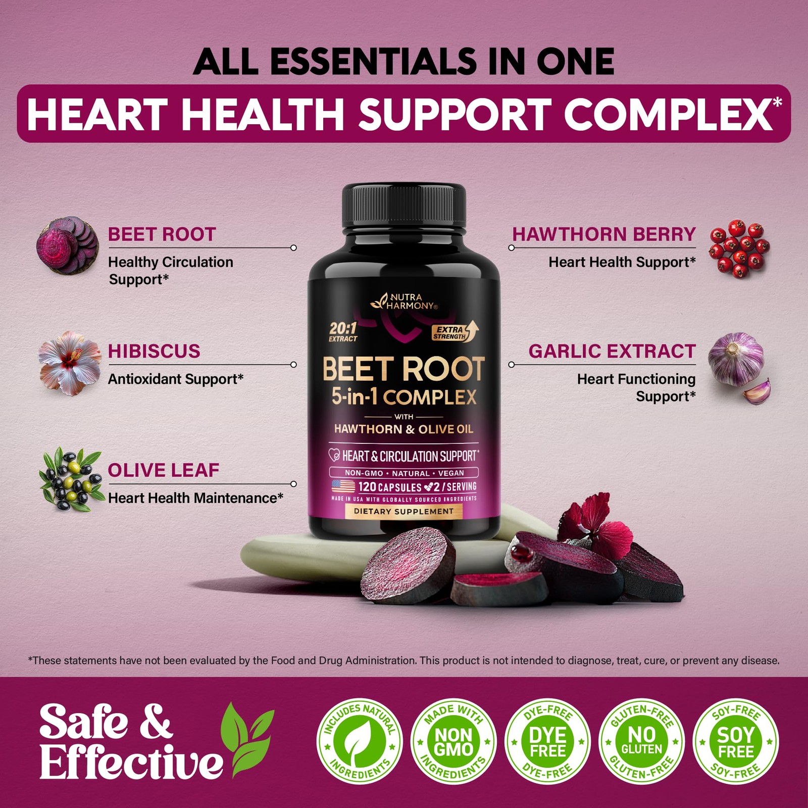 Beet Root Capsules – Healthy Blood Pressure Support 120 Count (Pack of 1)