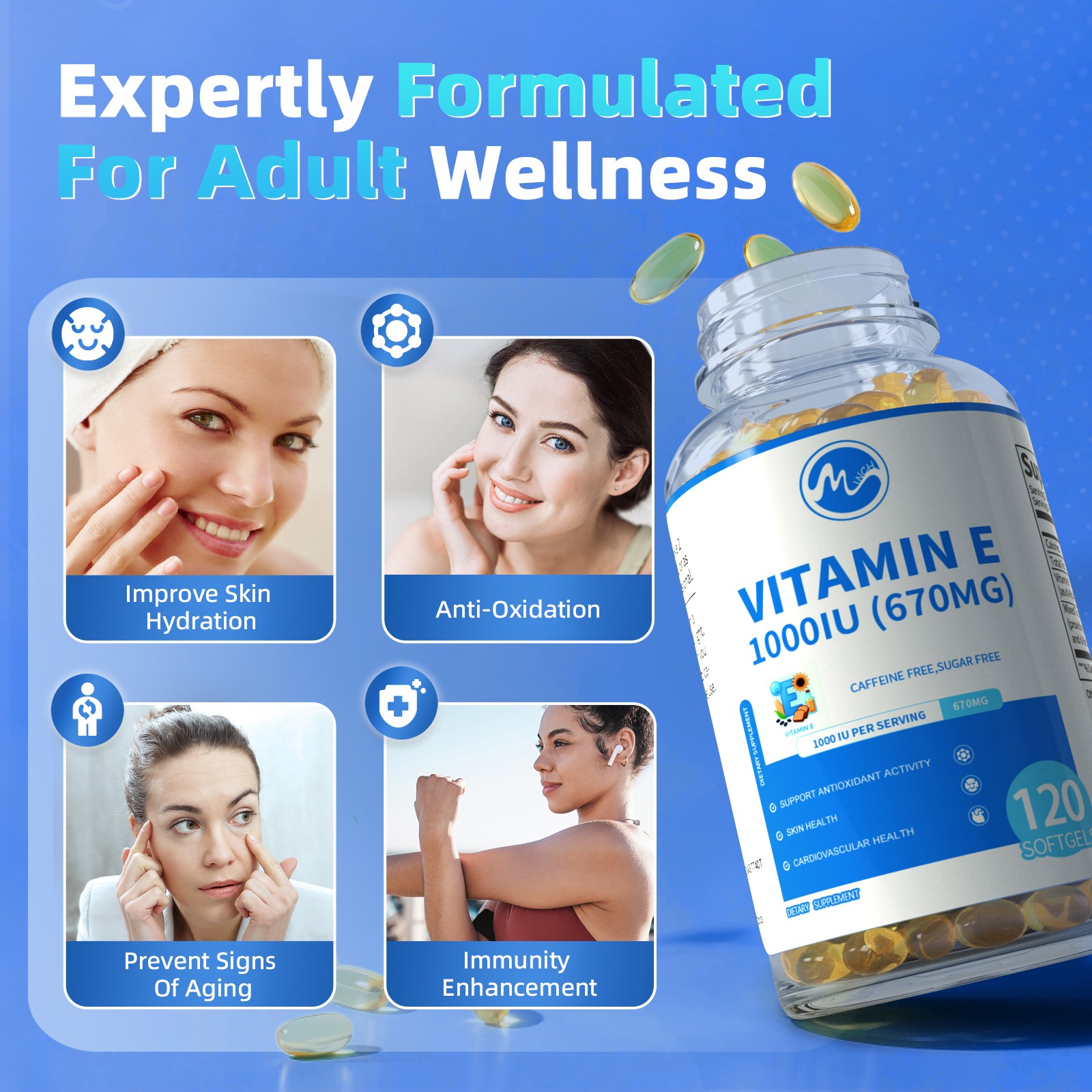 Vitamin E 670 mg (1000 IU) dl-Alpha, Dietary Supplement for Antioxidant Support