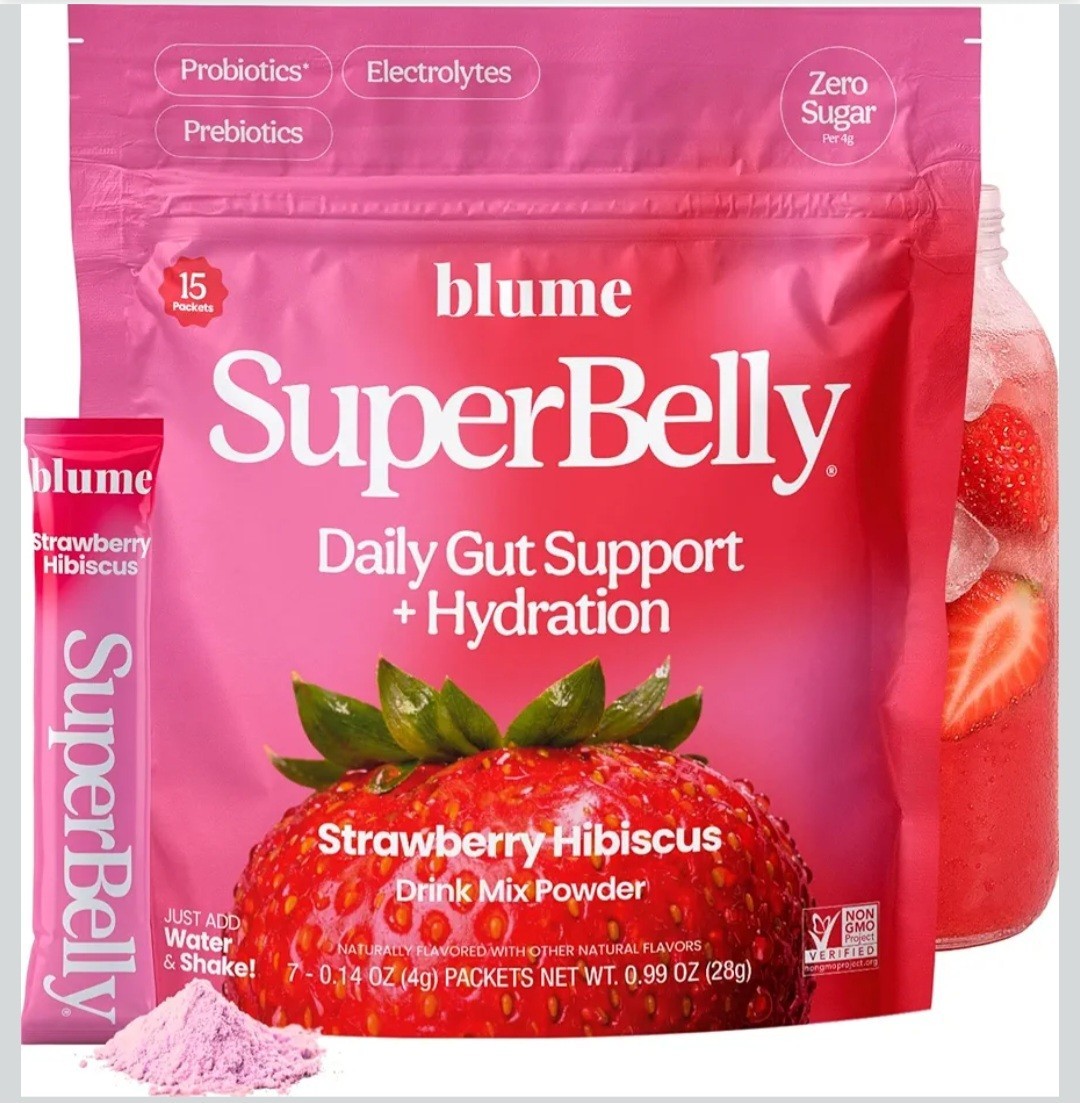 Blume SuperBelly Gut Health + Hydration 15 Servings Strawberry Hibiscus EXP 1/27
