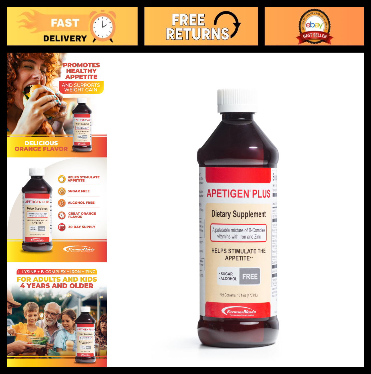 Appetite Booster Liquid for Kids & Adults – Sugar-Free, Vitamins B1-B12, Zinc, I