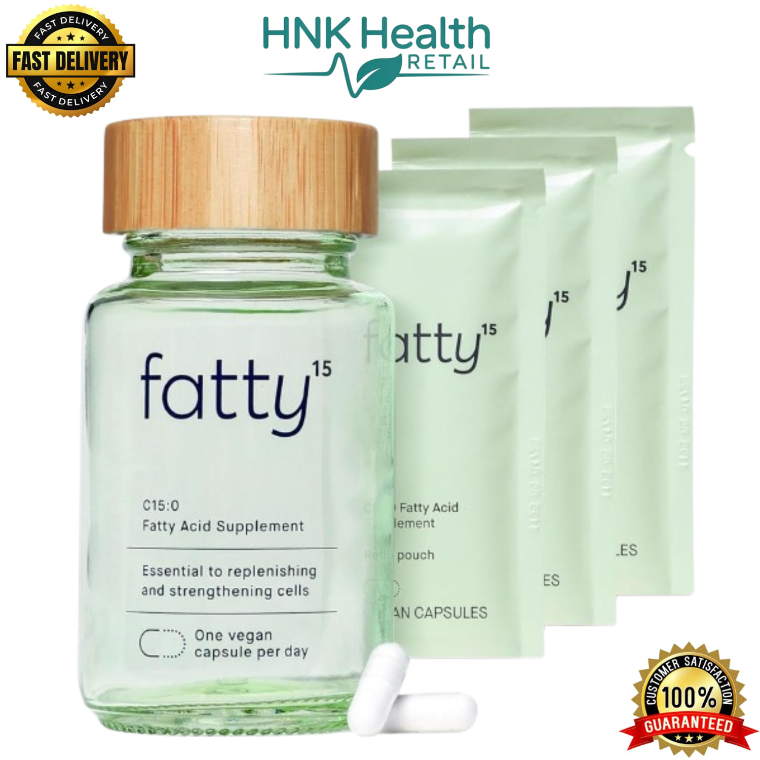 Fatty15 C15:0 Pentadecanoic Acid Healthy Aging Supplement – 90 Capsules