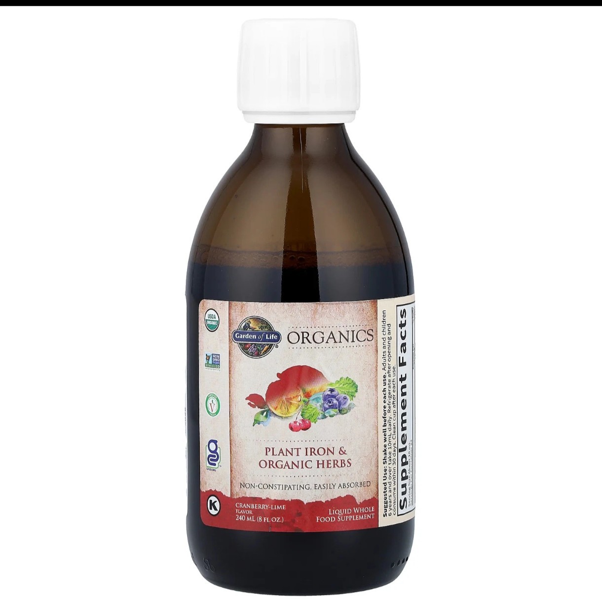 Organics, Plant Iron & Organic Herbs, Cranberry-Lime, 8 fl oz (240 ml)