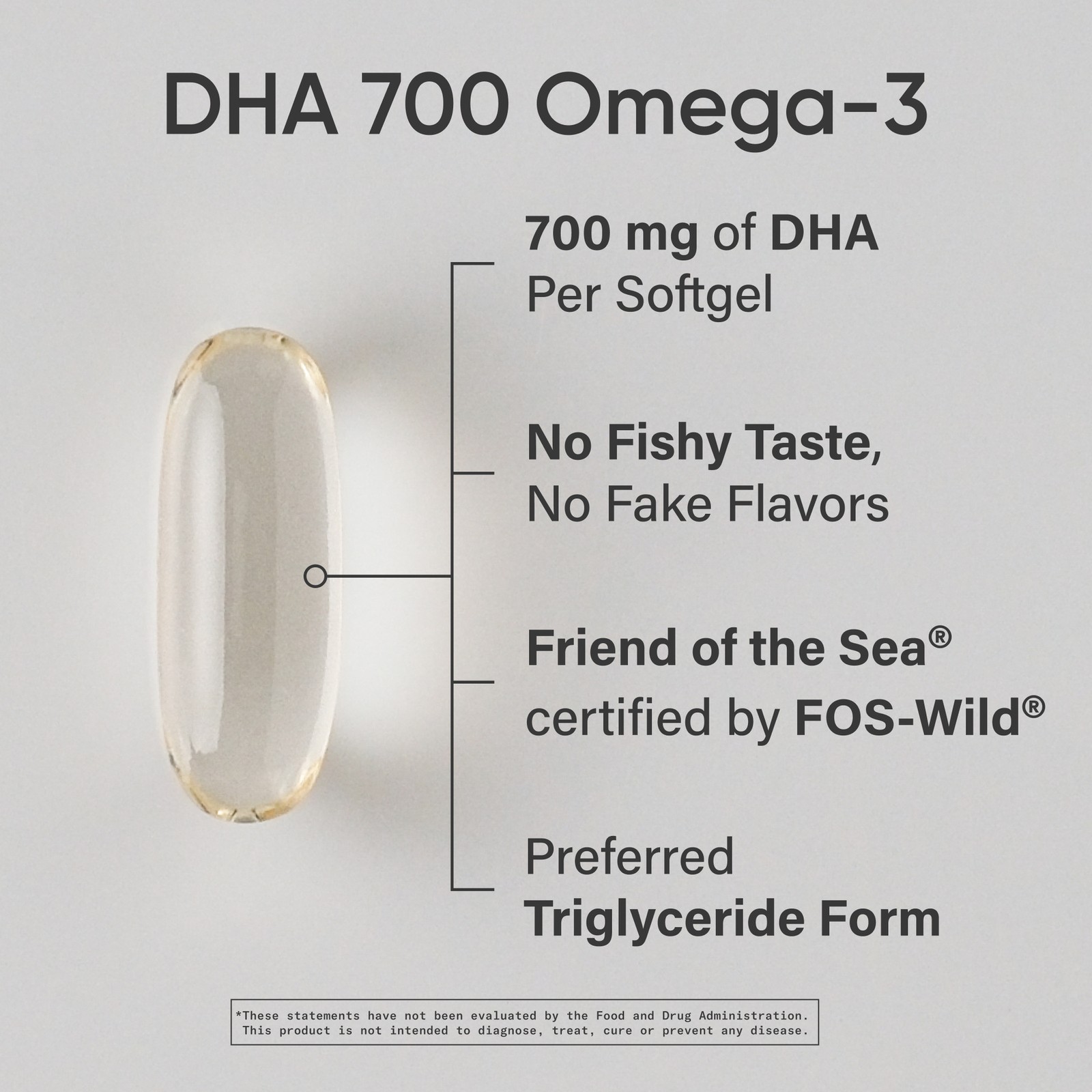 DHA Omega-3 Fish Oil 700 mg Brain Health Support, Burpless, Gluten-Free 90 Count