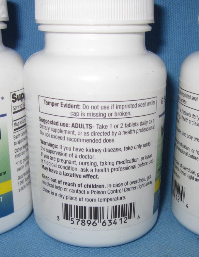 Three 120 Tablet Count Bottles of Magnesium Oxide 400mg Dietary Supplement
