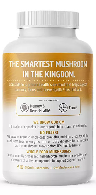 Om Mushroom Superfood Lion’s Mane Capsules, 195 ct. / NEW & SEALED / EXP 3/27