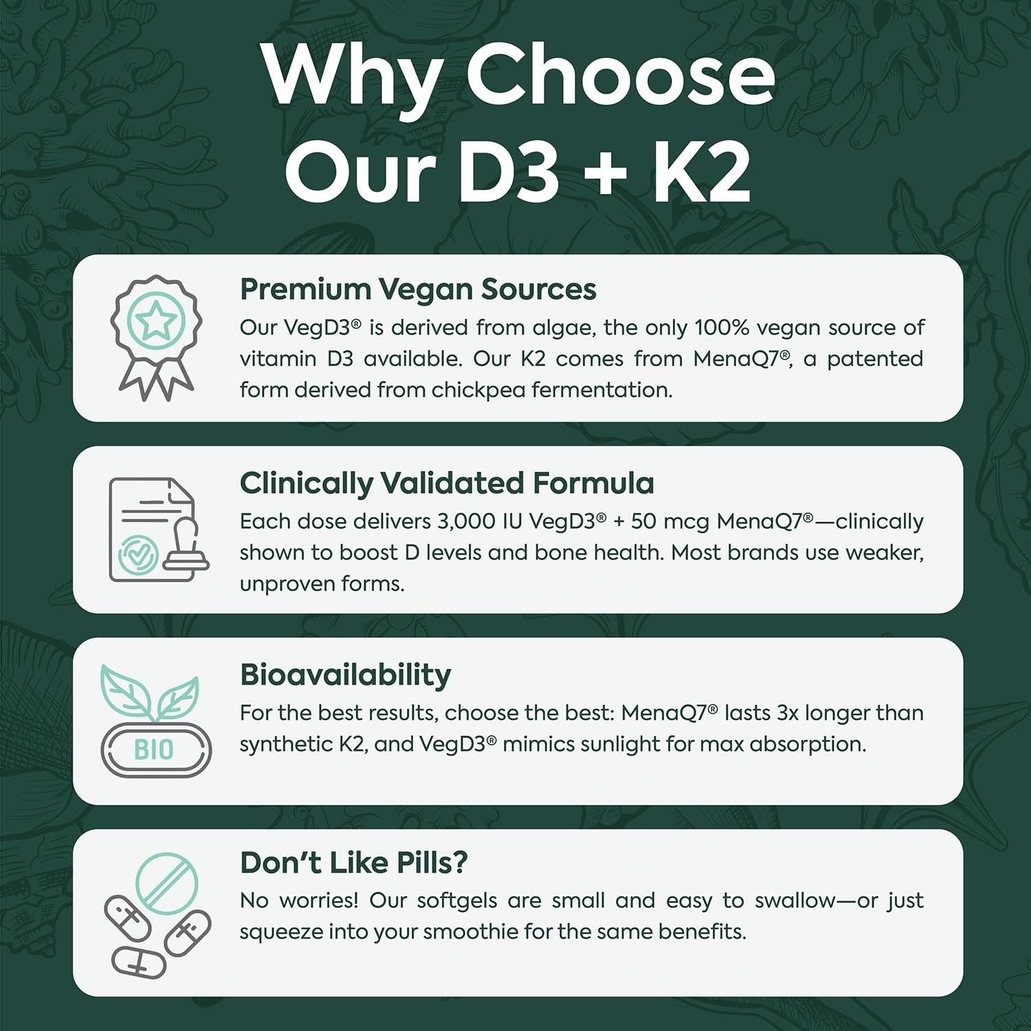 Organic Vitamin D3 + K2 Supplements – Max Bioavailability for Bone Health, Immun