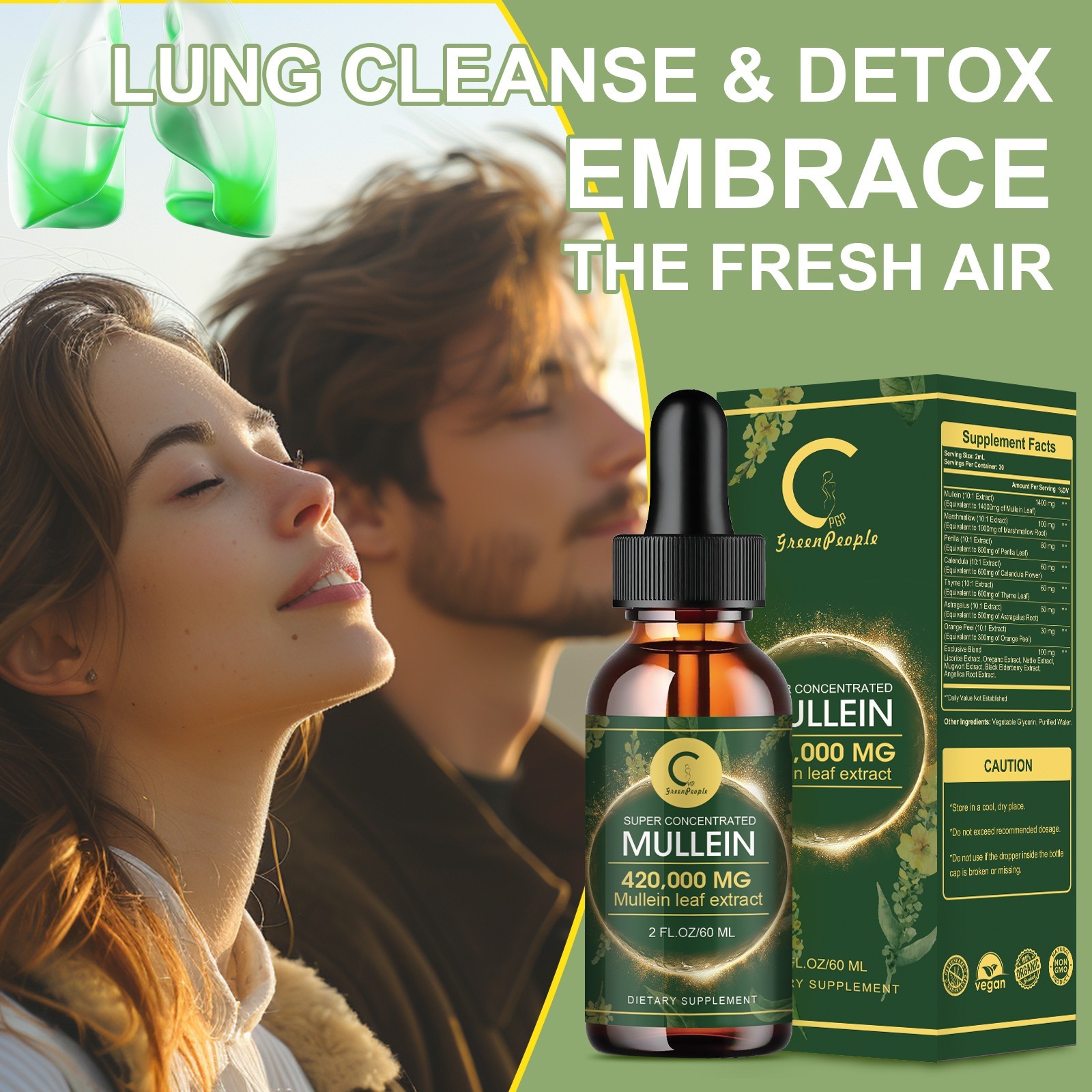 Mullein Drops for Lungs Herbal Mullein Extract-Lung Cleanse Healthy Respiratory