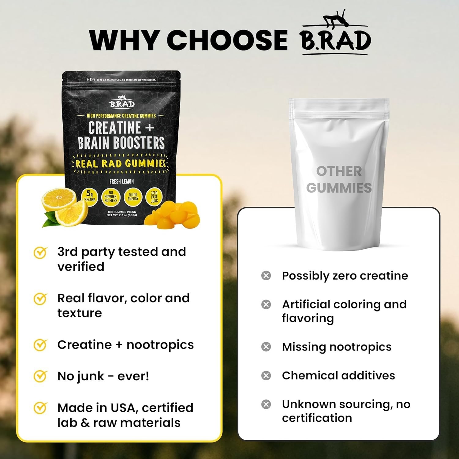 B.rad Real Rad Creatine Gummies 5g Creatine Performance Energy USA Made New!