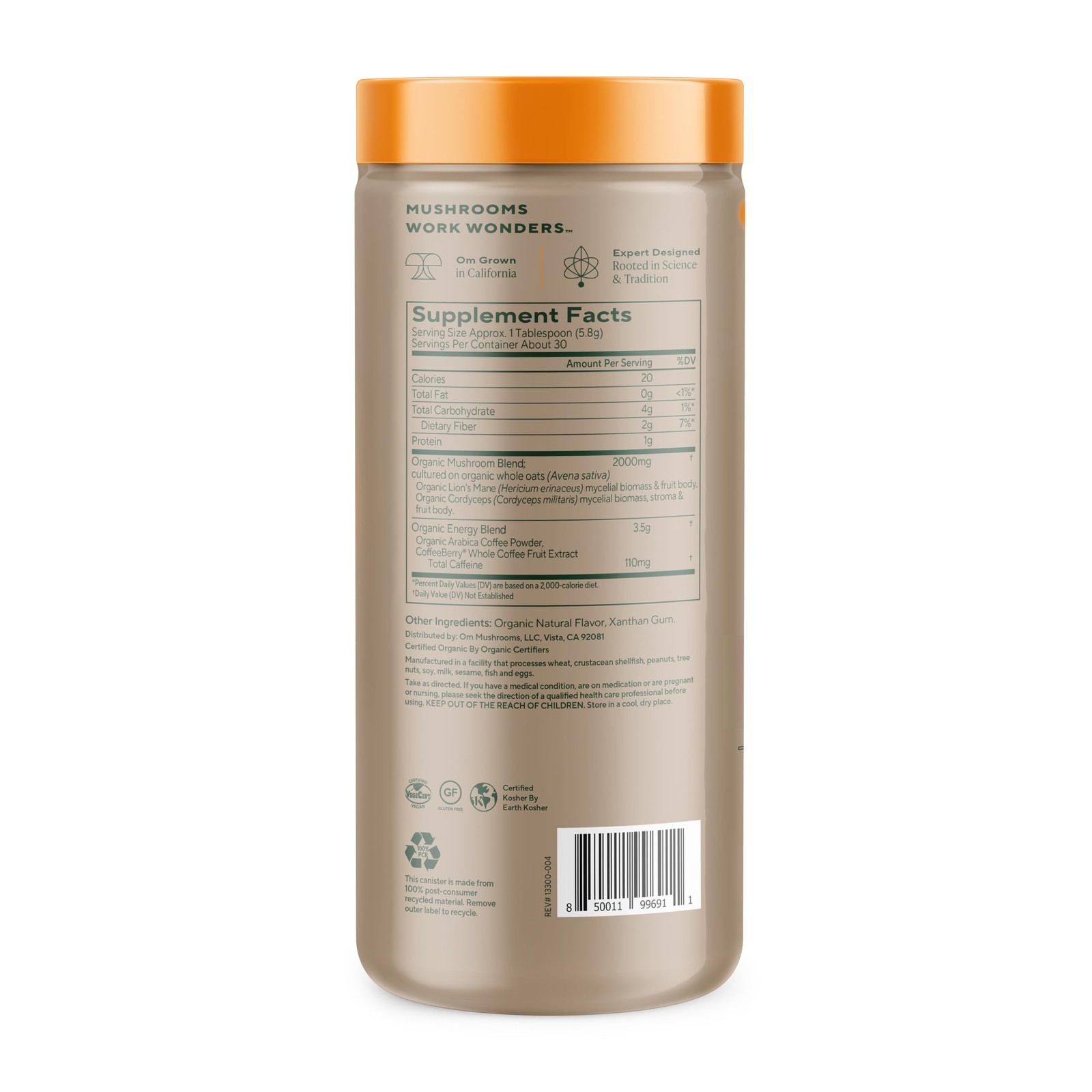 Om Mushroom Superfood Coffee Latte Blend Mushroom Powder, 8.47 Ounce Canister, 3
