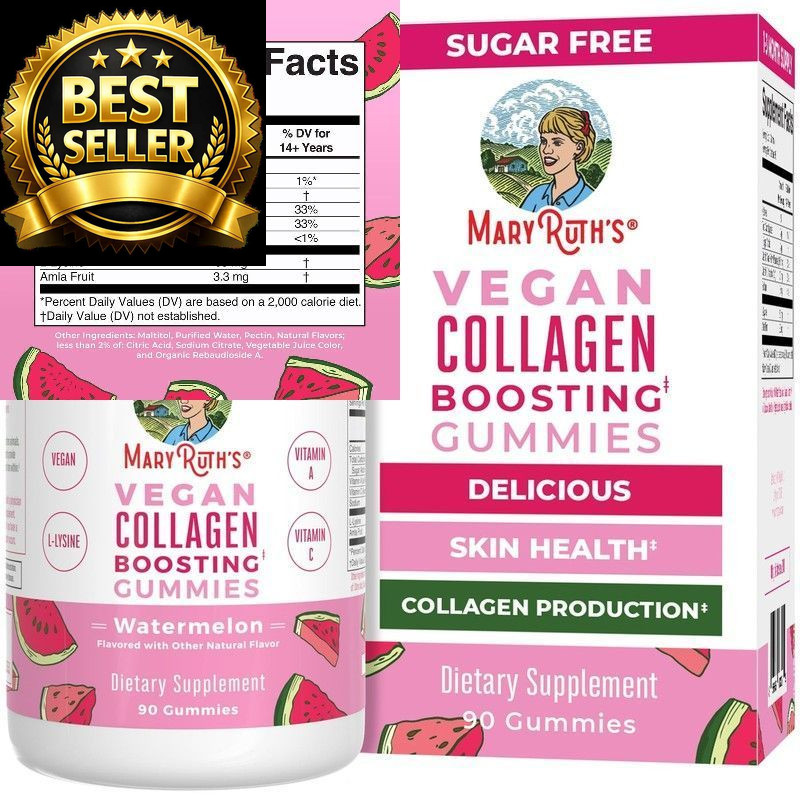 MaryRuth Organics Vegan Collagen for Women 90 Count (Pack of 1), Pink, White