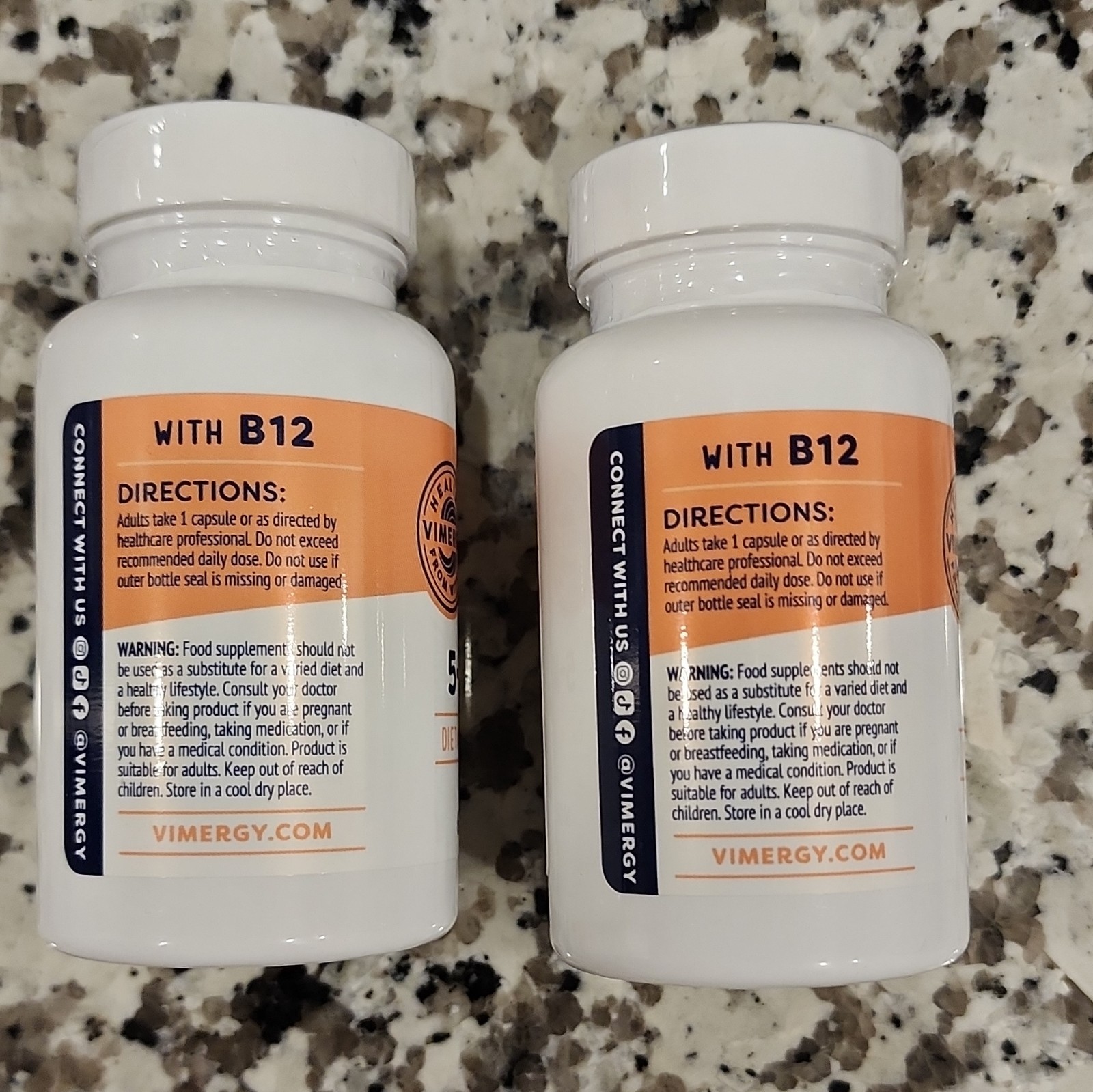 Vimergy 5-MTHF Folate + B12 Vegetarian Capsules 60 Count, 2 Bottles