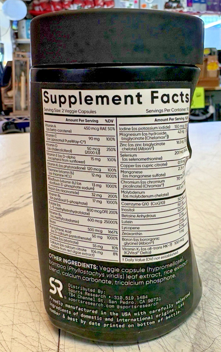 Sports Research Advanced Multivitamin 180 Veggie Capsules EXP 10/2027