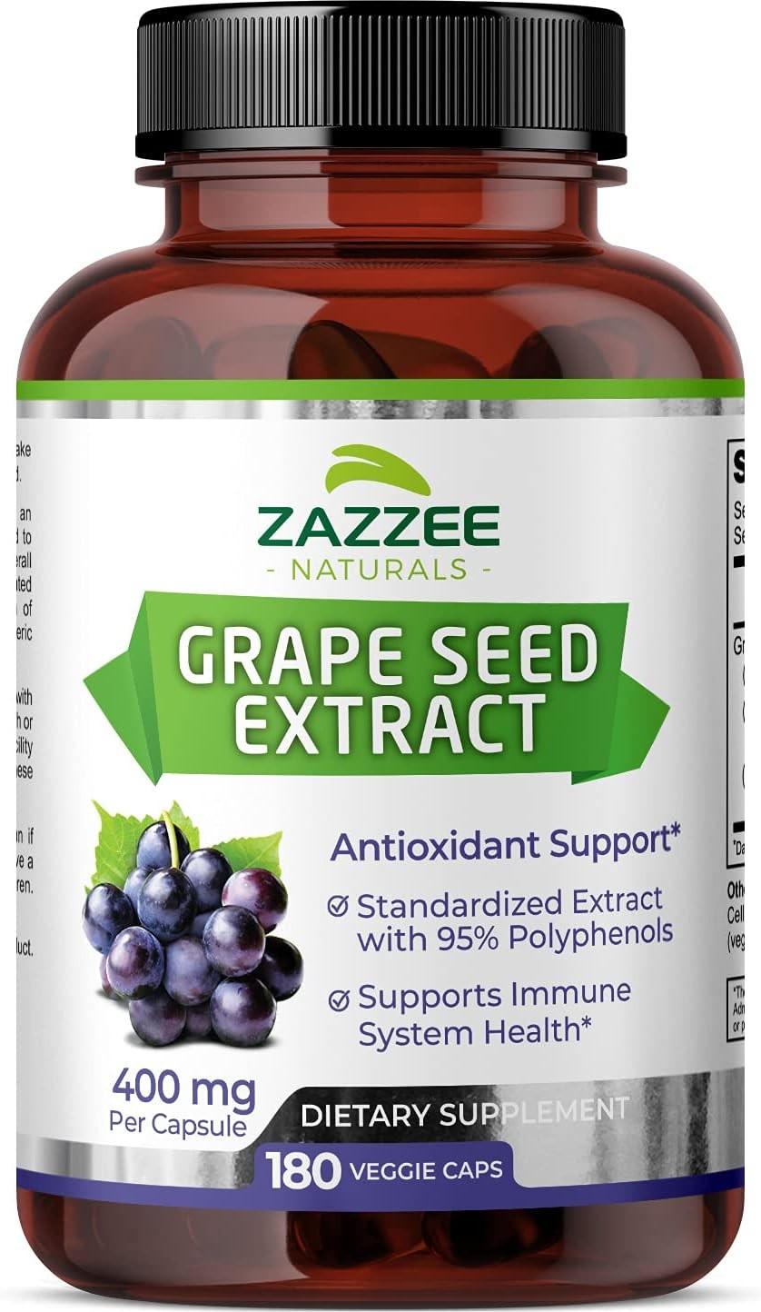 Zazzee High Strength Grape Seed 50:1 Extract, 180 Vegan Capsules, 95%…