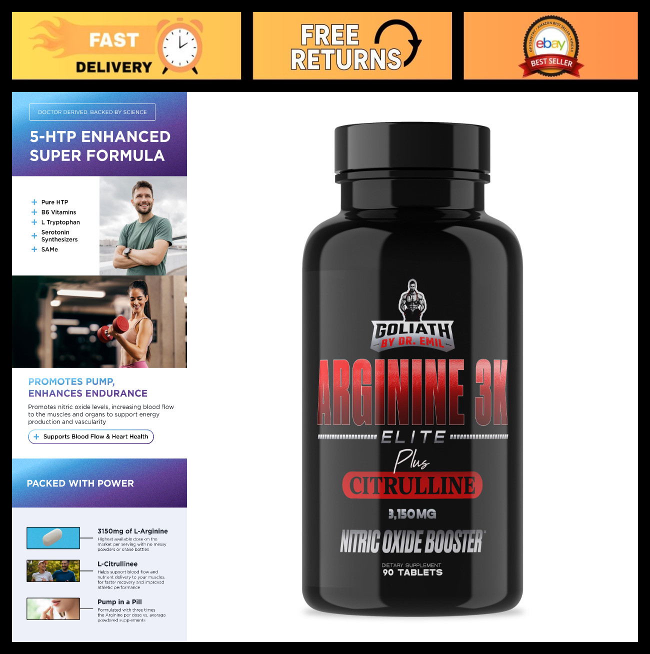 High-Dose Arginine 3K Elite – Nitric Oxide Booster for Blood Flow & Muscle Growt