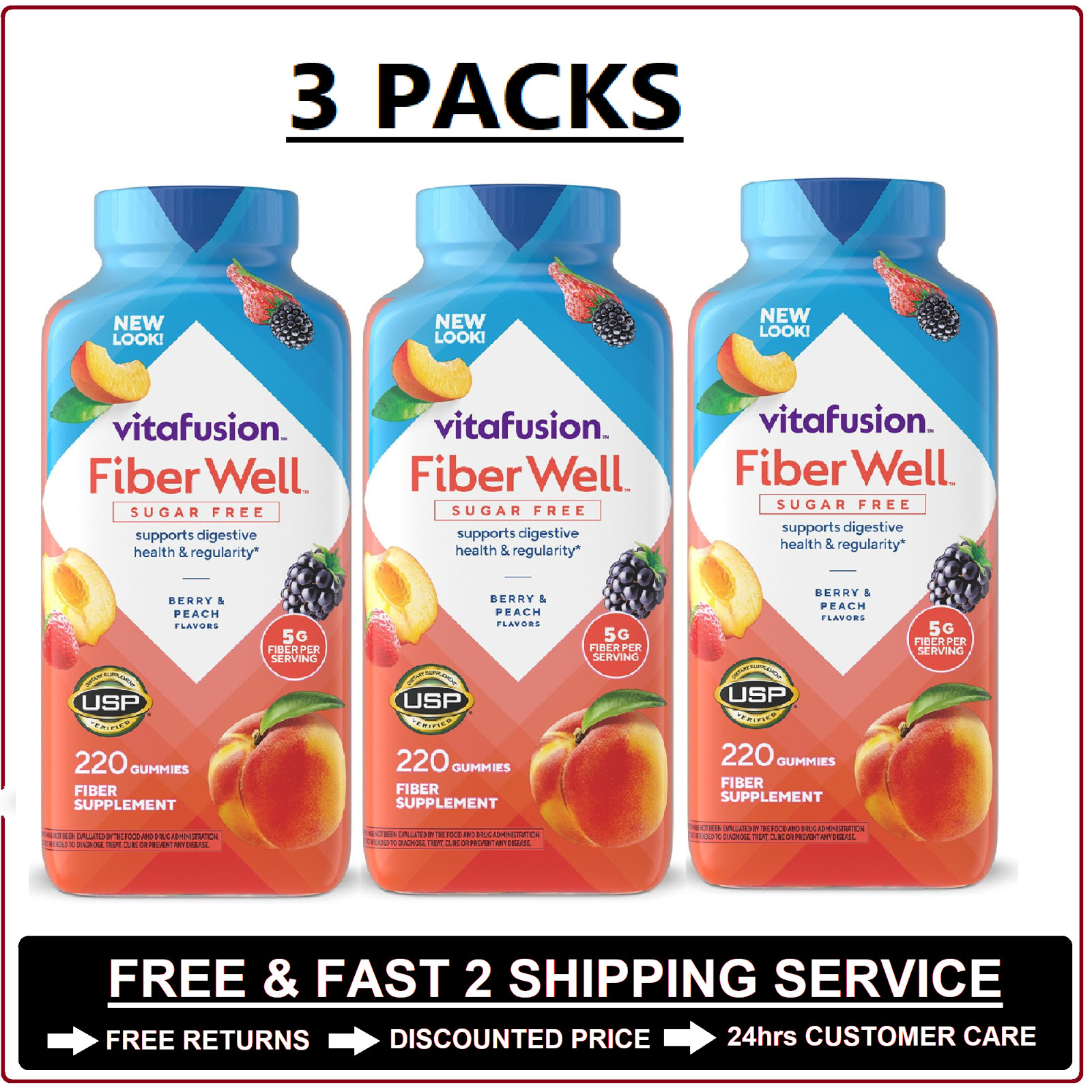 3 PACK – Vitafusion Fiber Well Gummies (220 ct.)Total 660 Gummies Free Shipping.