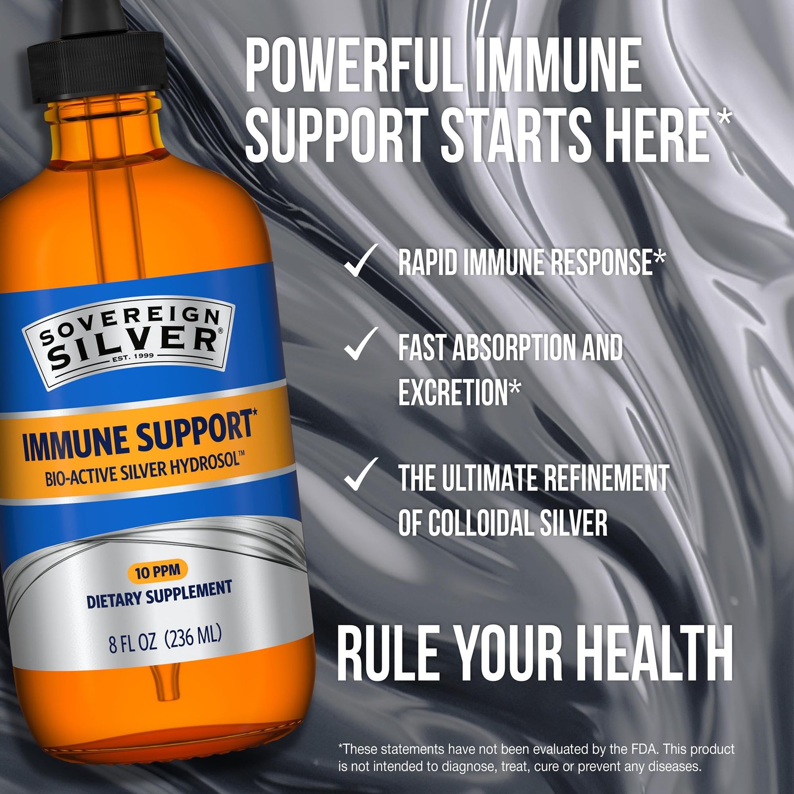 Sovereign Silver Immune Support, Colloidal Silver, 8 fl oz (236 mL) | Bio-Act…