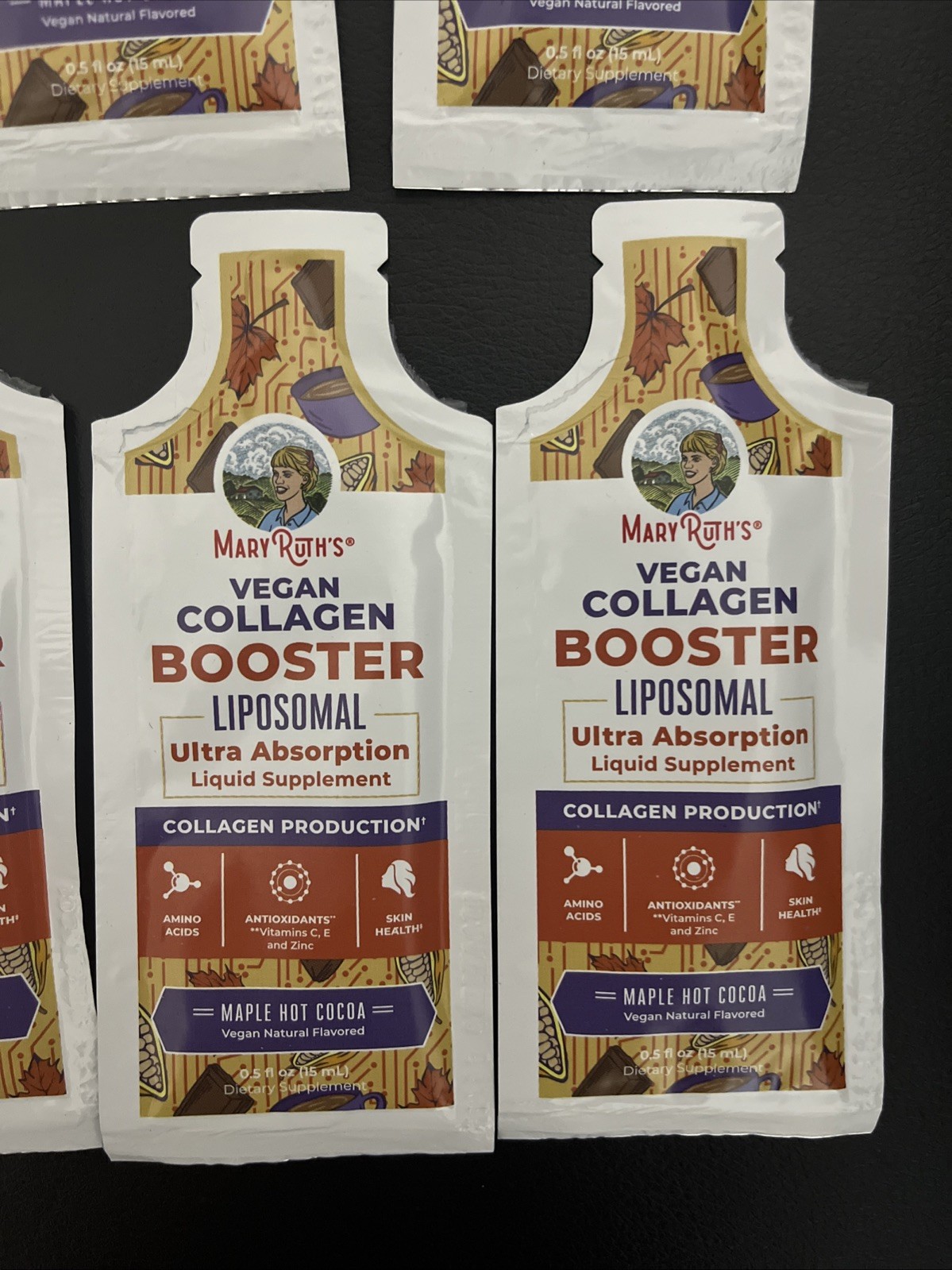 Mary Ruth’s Vegan Collagen Booster Liposomal, Maple Hot Cocoa, 0.5oz (pack of 7)