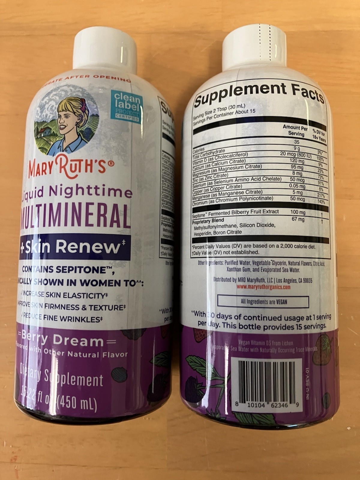 2 pk, Mary Ruth’s Liquid Nighttime Multimineral + Skin Renew, Berry Dream, 450ml