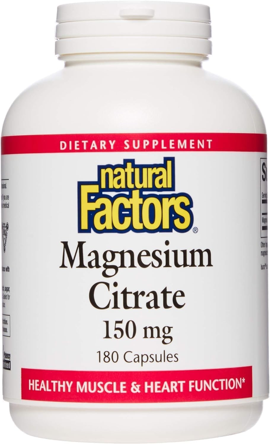 Natural Factors, Magnesium Citrate 150 mg, Muscle and 180 Count (Pack of 1)
