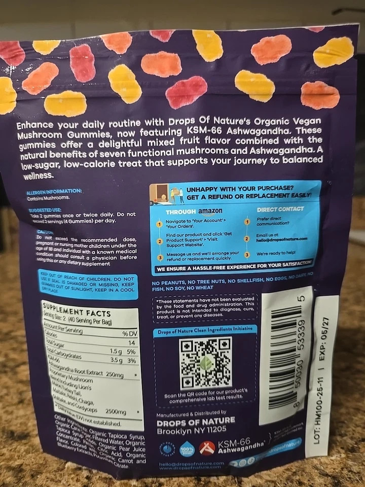 Drops of Nature Mushroom Gummies Mixed Fruit 80ct Exp 05/27