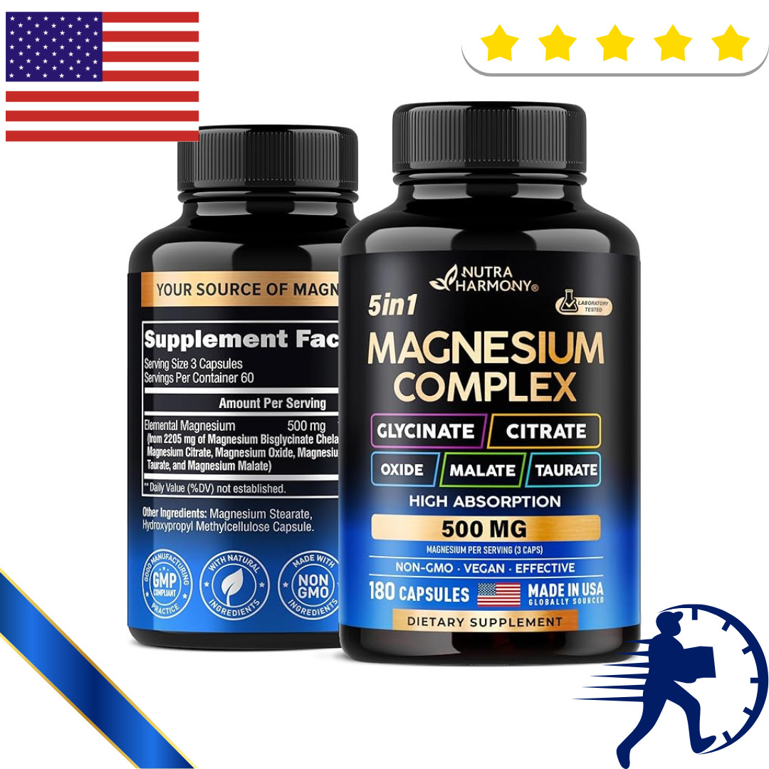 Magnesium Supplement – 5 in 1 Complex 500 Mg | Glycinate | Citrate | Malate | Ta