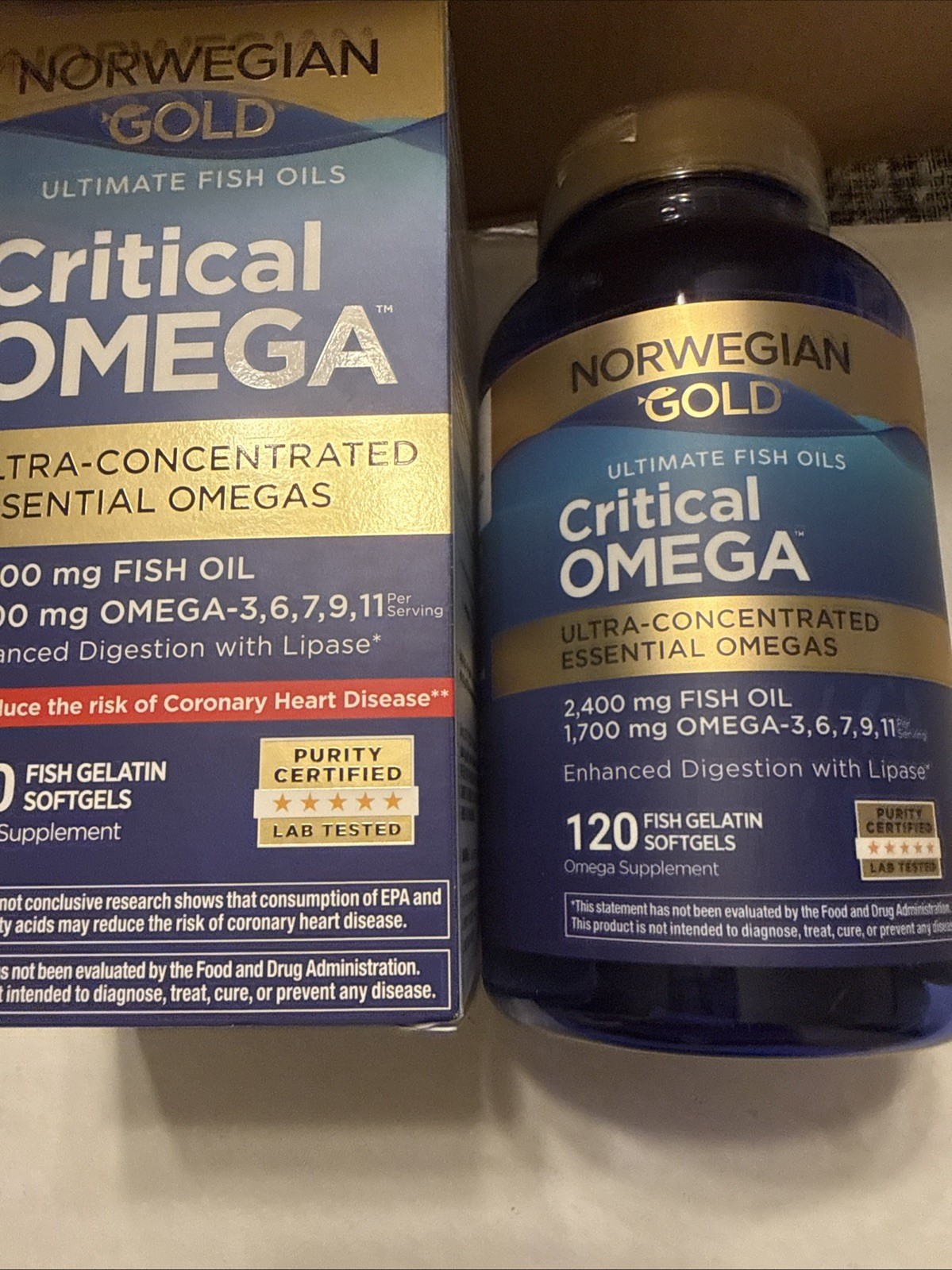NORWEGIAN GOLD FISH OIL. CRITICAL OMEGA. 120 Soft Gels. Exp 9/2027