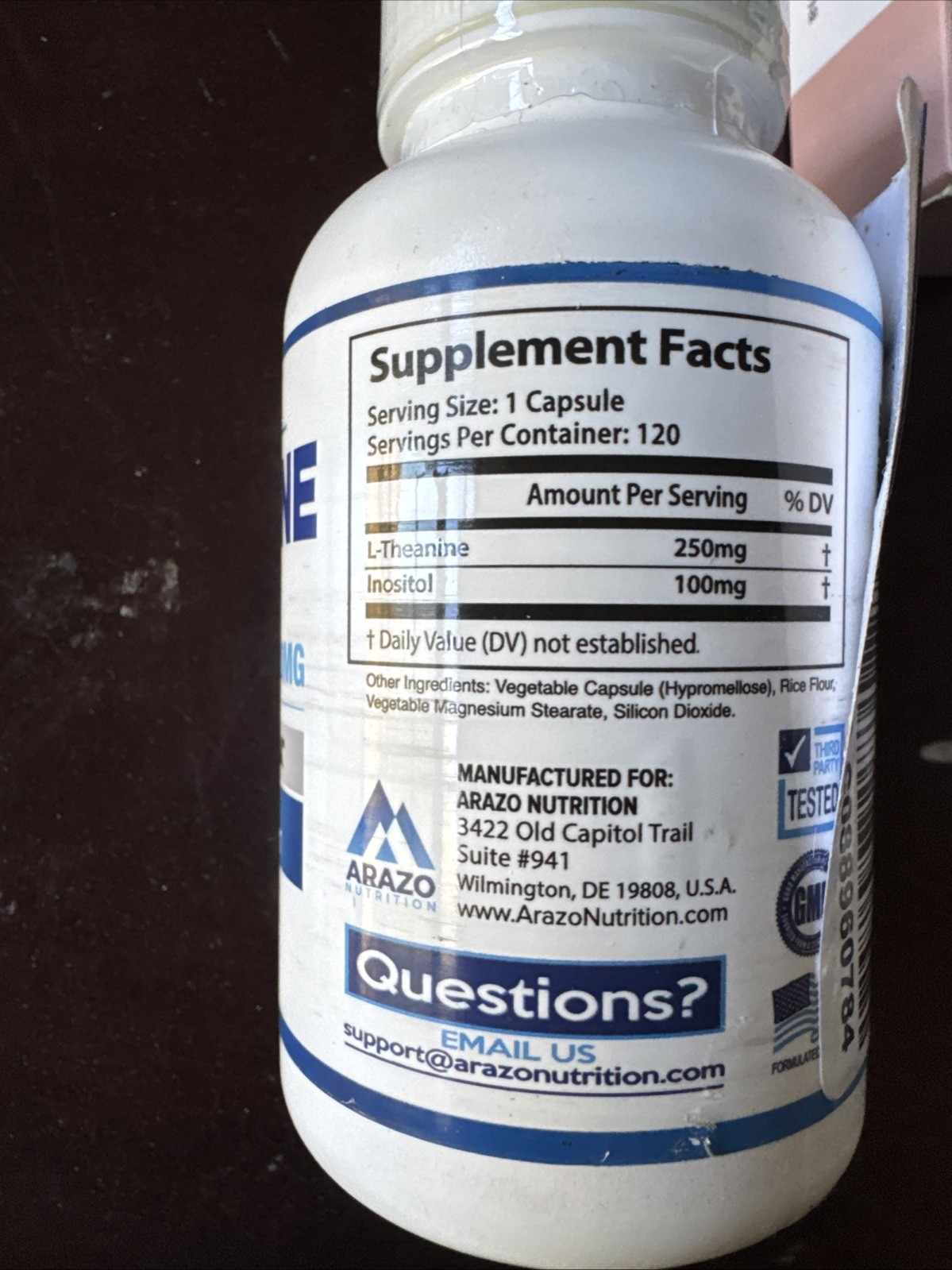 Arazo Nutrition L-Theanine 250Mg (Extra Strength) Inositol 100Mg,120 Caps2/28exp