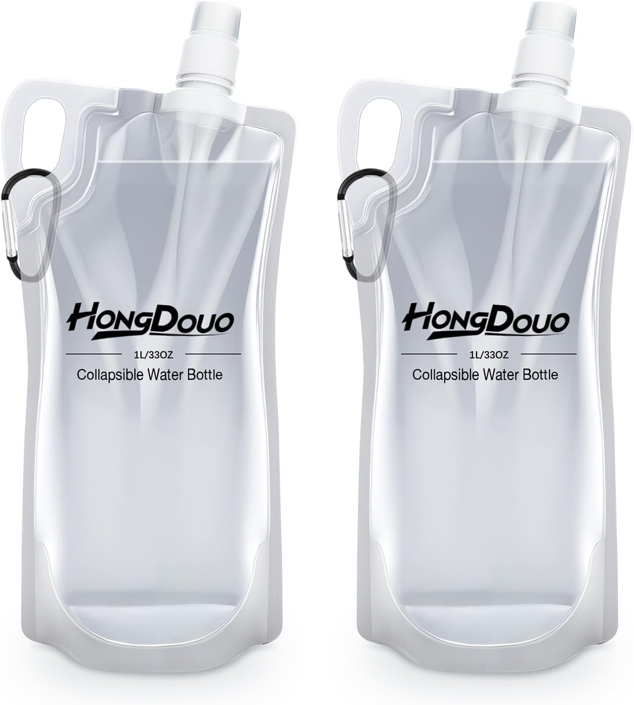 2 Pack Collapsible Water Bottles 1L Hiking Water Flasks 2L Total 33oz BPA-Free