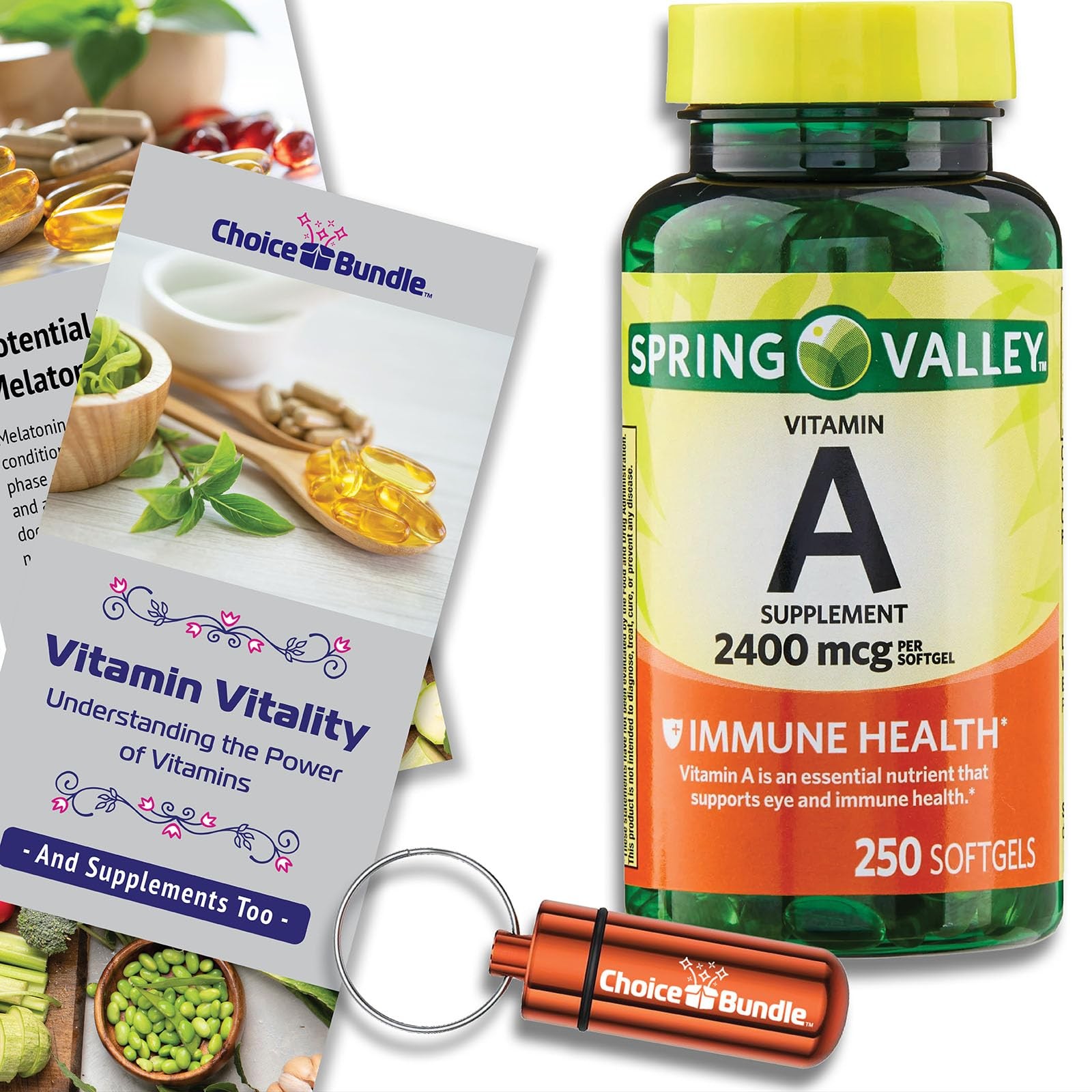 Spring Valley Vitamin A 2400mcg 8000 IU 250 Softgels + Bonus Vit Guide & Case