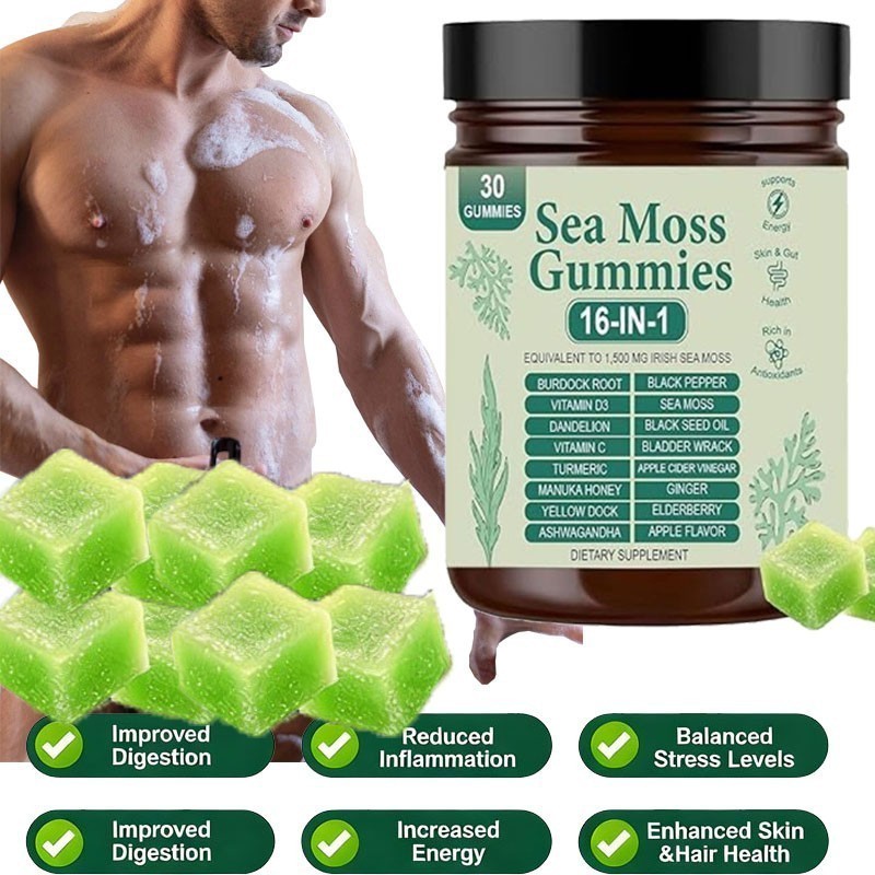 16 in 1 Organic Sea Moss Gummy | Irishmoss Extract 6000Mg | Green Apple Flavor