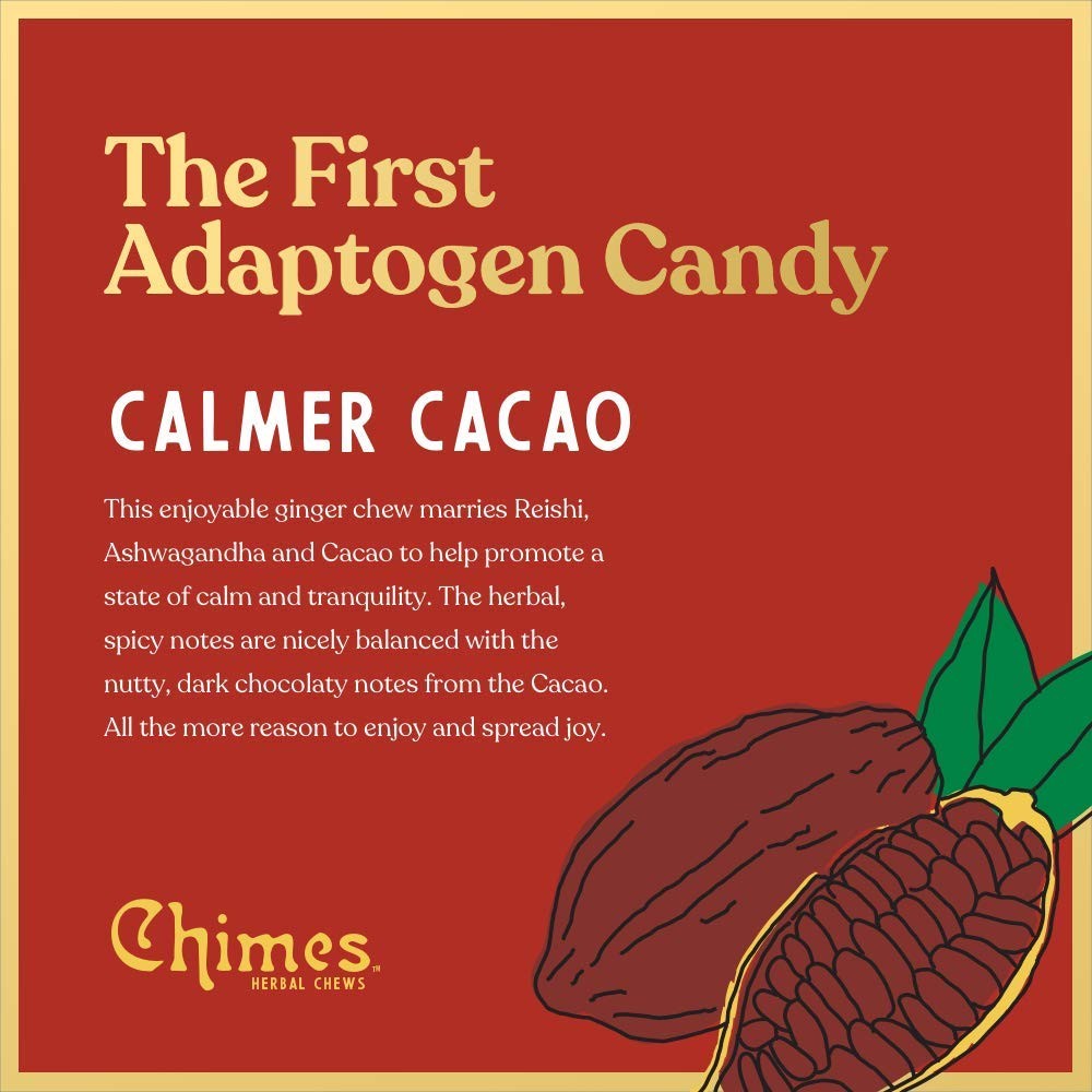 Calmer Cacao Adaptogenic Ginger Chews Dark Cacao Ashwagandha Stress Relief 2.5Oz