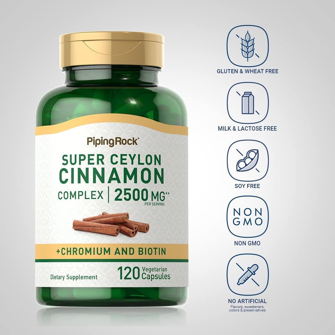 Ceylon Cinnamon 2500 Mg Plus Chromium Biotin Metabolism Heart Support, 120 Caps