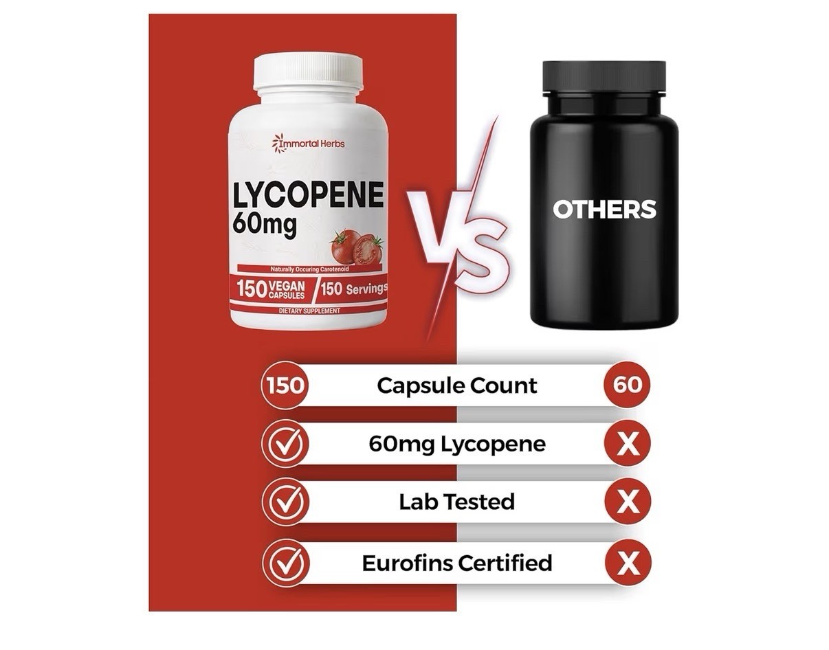 Immortal Herbs Lycopene Natural Tomato Extract 60mg Supplement for Men 120 Caps