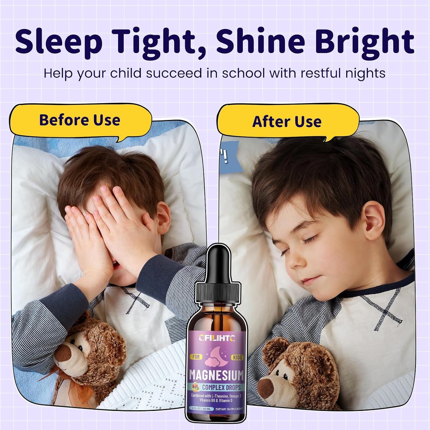 CFILIHTC Kids Magnesium Liquid Drops-Magnesium Glycinate Liquid for Kids Supplem