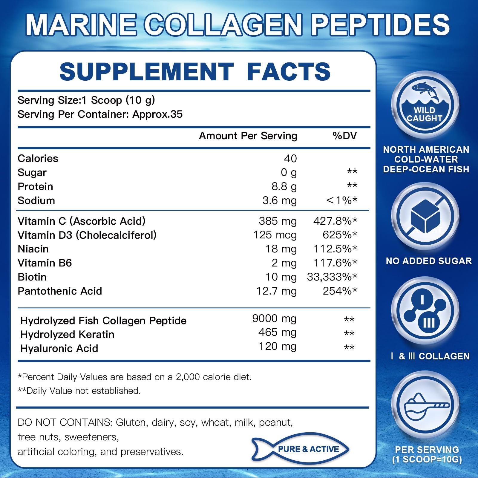 Marine Collagen Peptides Powder with 12.35 Ounce (Pack of 1)
