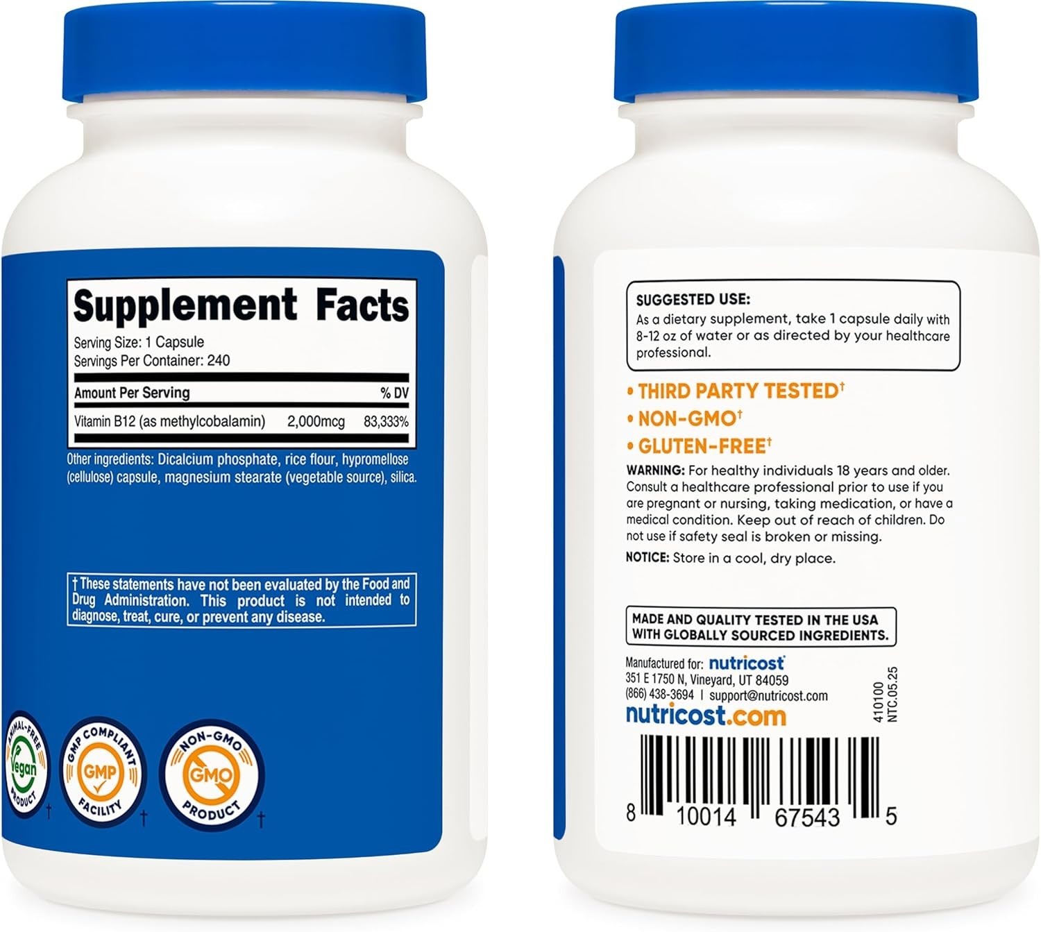 Nutricost Methylcobalamin Vitamin B12 Capsules – 240