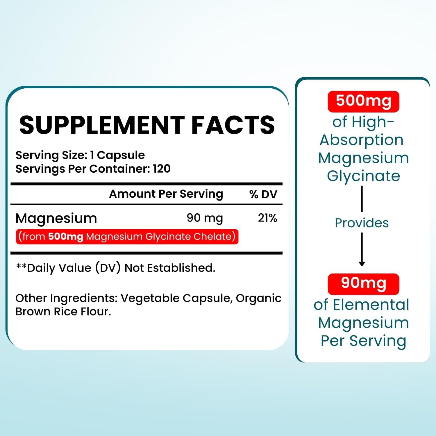 VITBOOST Magnesium Glycinate 500mg – High Absorption 120 Count (Pack of 1)