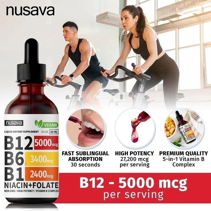 (2-Pack) Nusava B12 Drops 5000mcg – Vegan Liquid Supplement – Raspberry