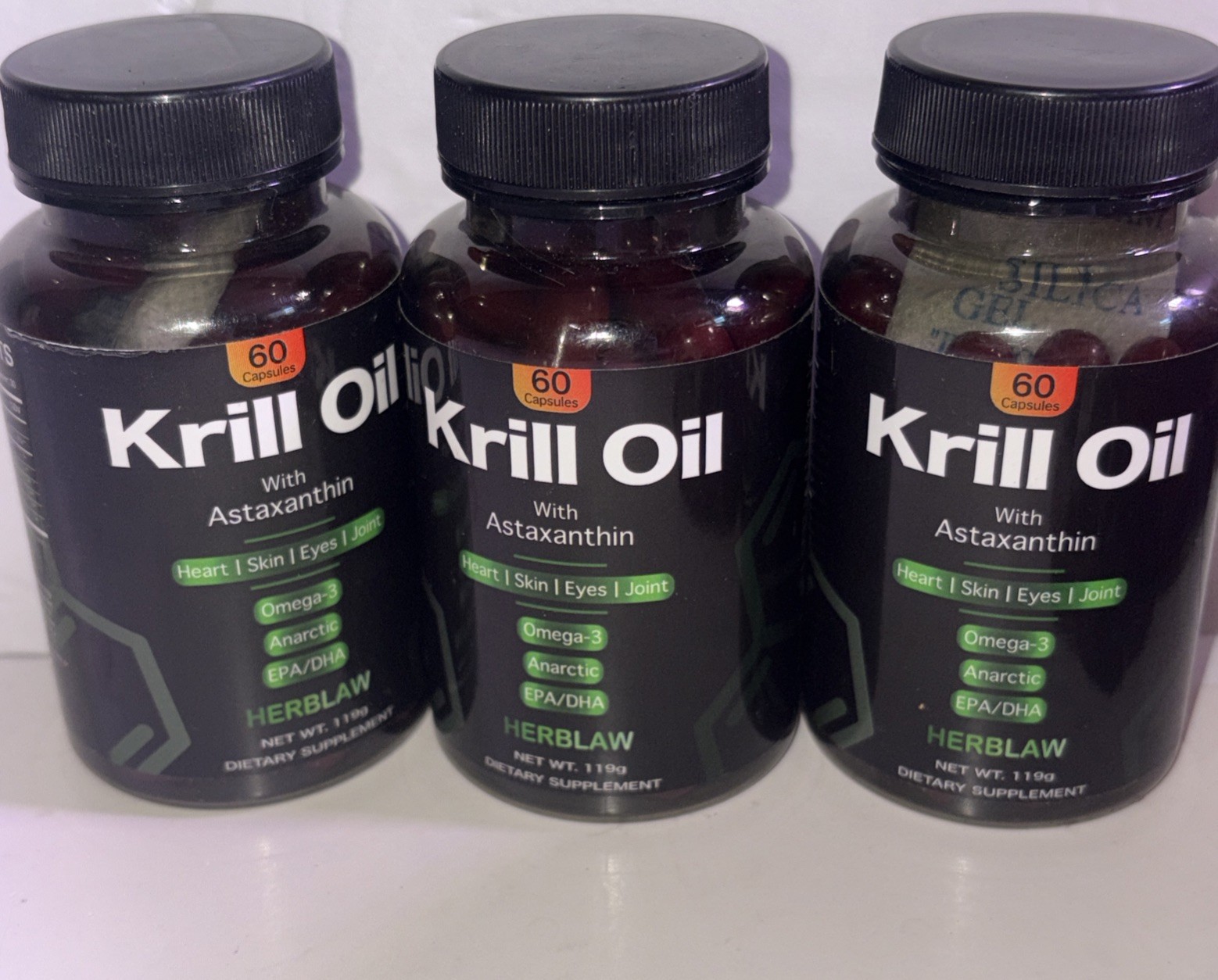 Three Pack Herblaw Krill Oil Omega 3 supplement 1000mg 60 Softgels Exp 04/2027
