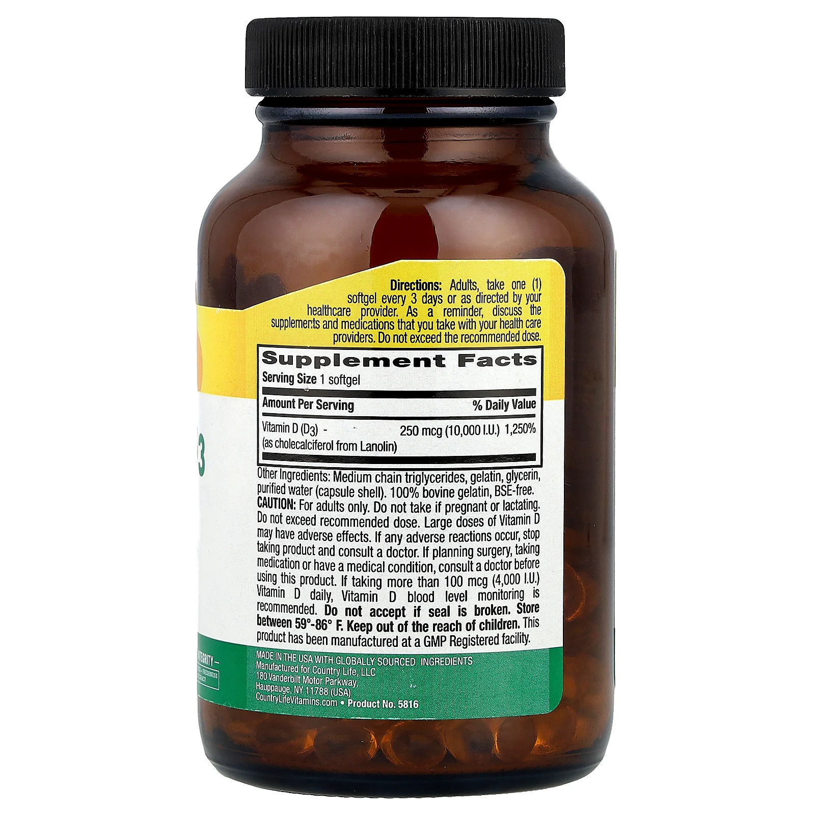 High Potency Vitamin D3, 250 mcg (10,000 IU), 200 Softgels