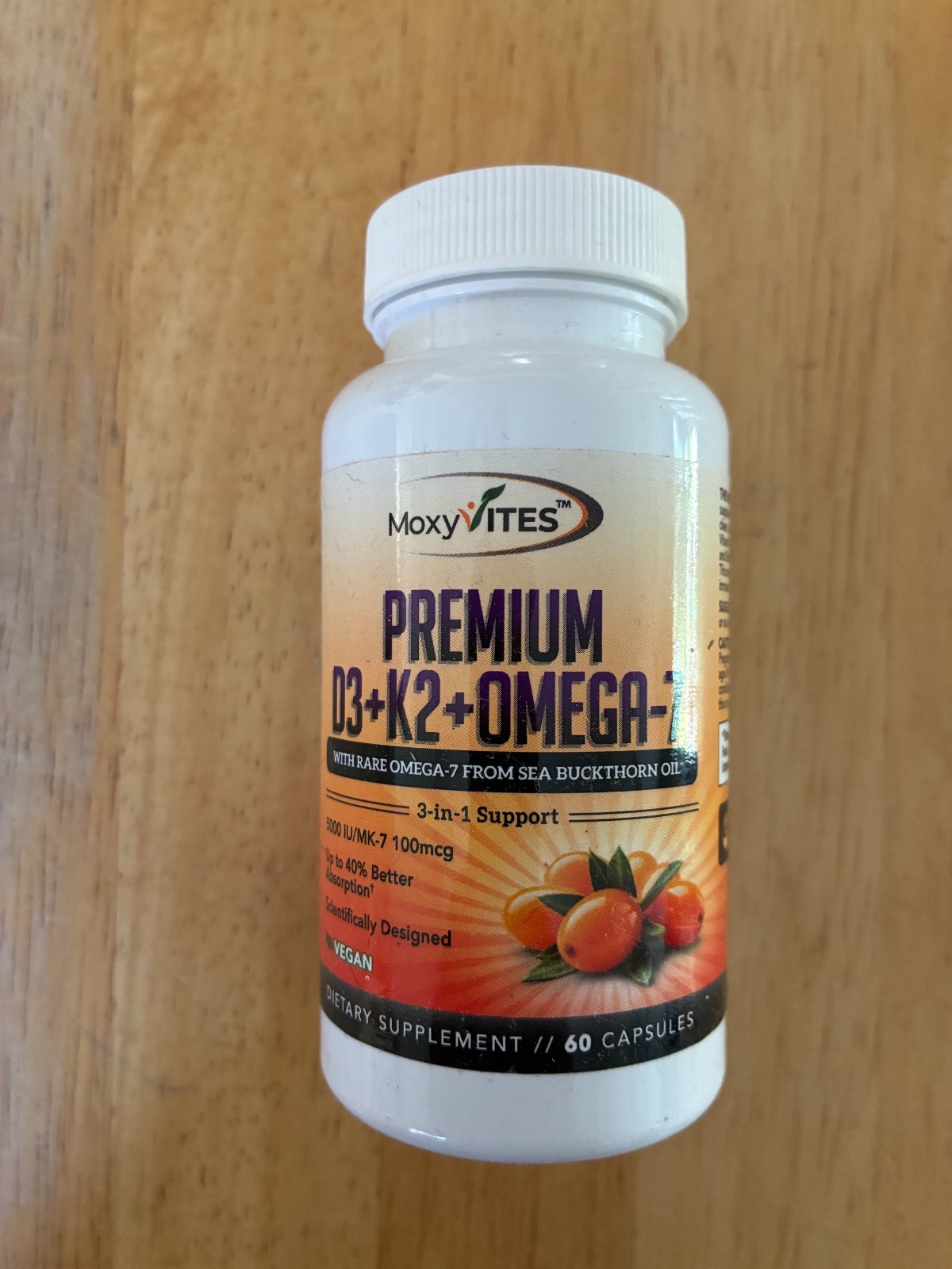 Moxyvites Vitamin D3 K2 Omega MK-7 – 5000 IU w/ Sea Buckthorn Oil 60 Capsules