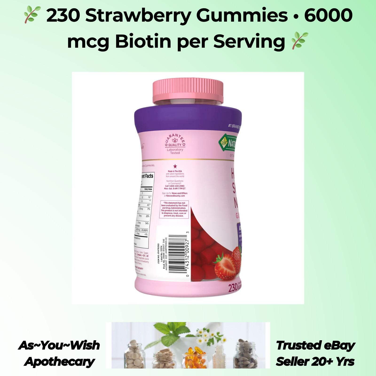230 Ct Nature’s Bounty Biotin 6000mcg Gummies Exp 10/26 Hair Skin Nails Support