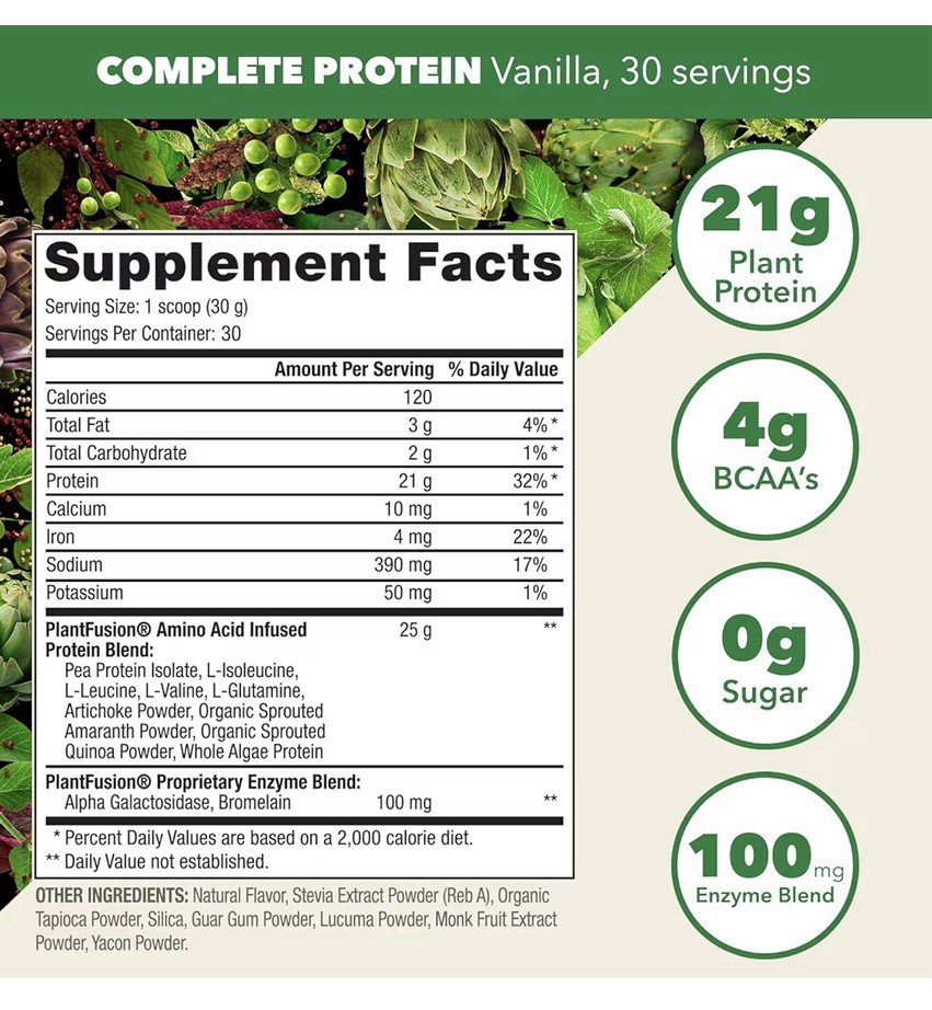 PlantFusion Organic Complete Protein Powder | Vanilla Bean | 2lbs | 30 Servings