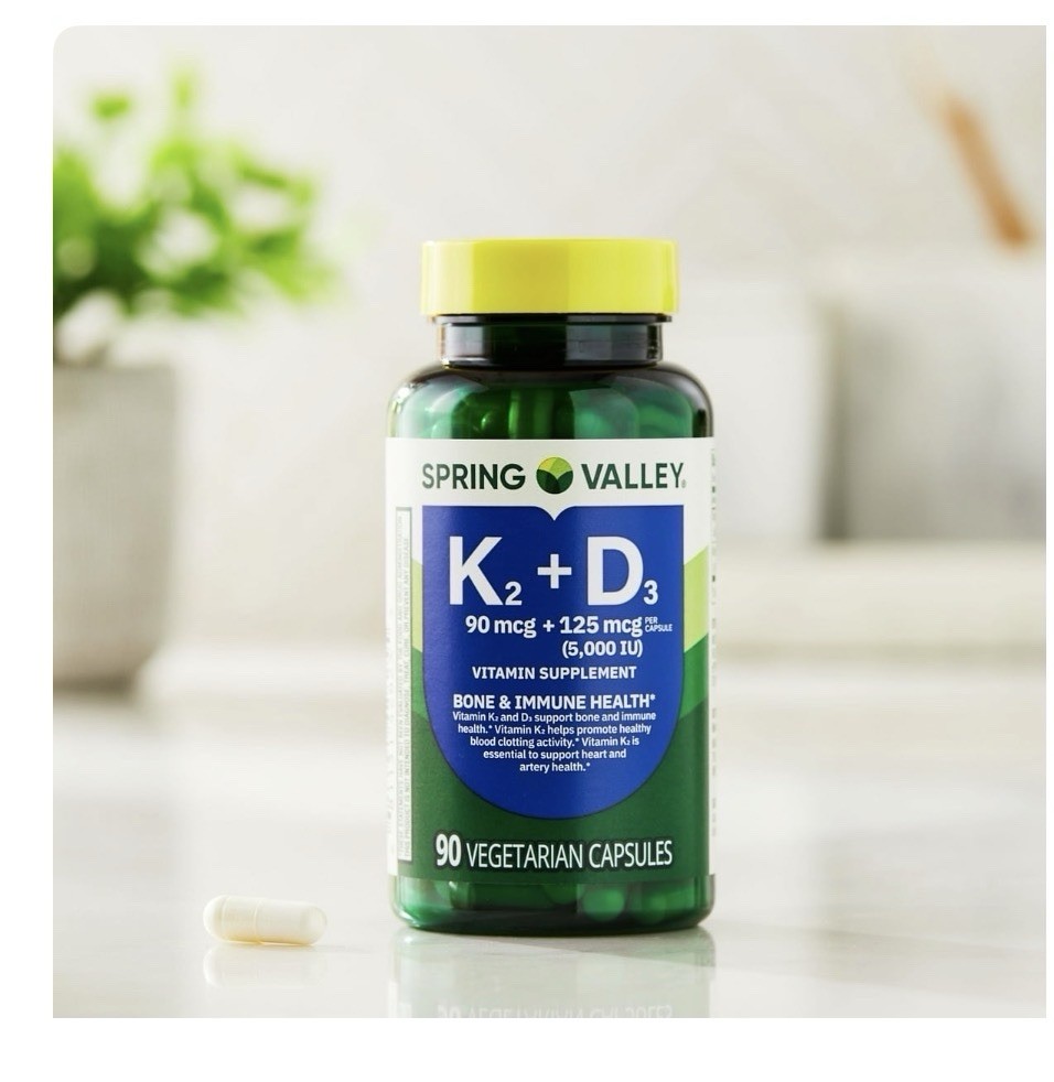 Spring Valley Vitamin K2 90 Mcg + D3 125 Mcg Vegetarian Capsules, 90 Count..