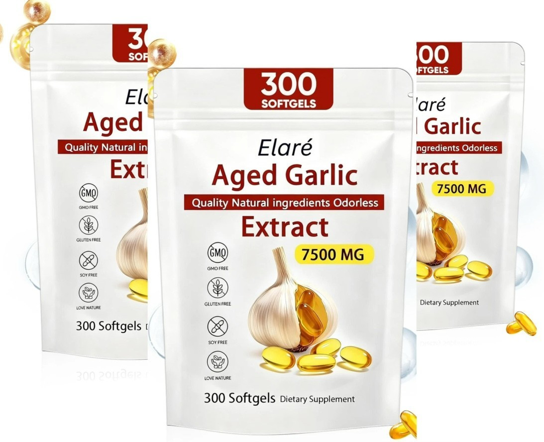 1-3pk Elare Aged Garlic Extract 300 Odorless 7500mg Softgels Heart Immune