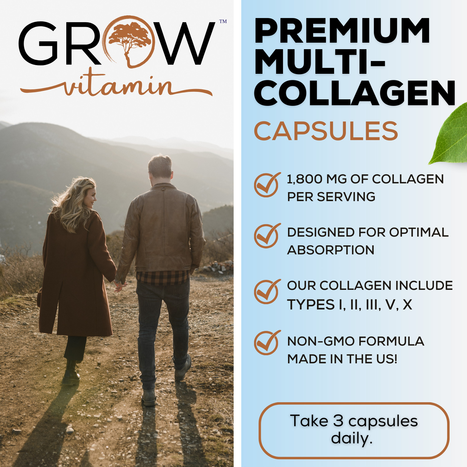 Multi Collagen Plus Pills (Type I, II, III, V, X) Anti-Aging, Grass-Fed, 1500MG