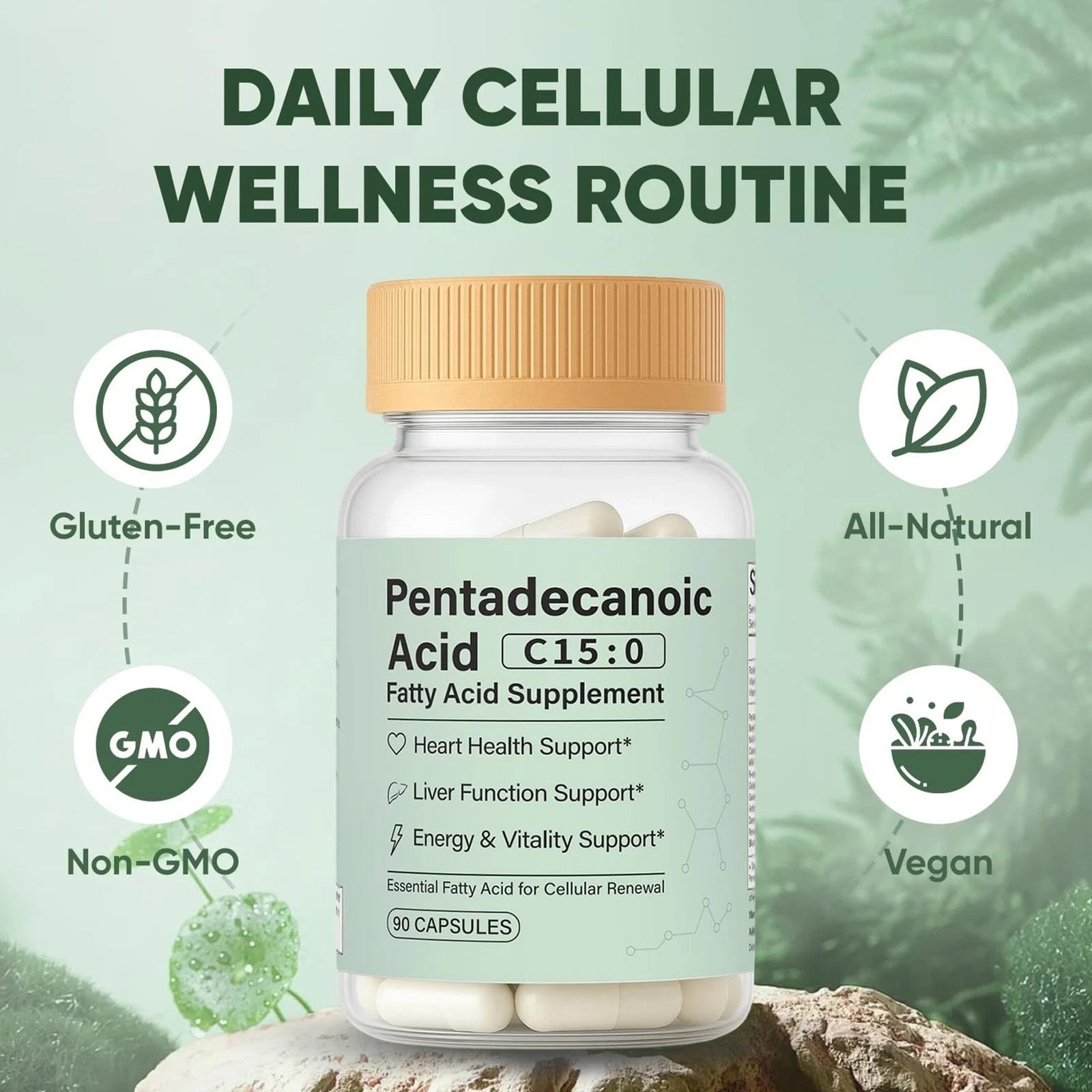 Pentadecanoic Acid Capsules, C15:0 Fatty Acid Supplement – Pure Plant-Based Esse
