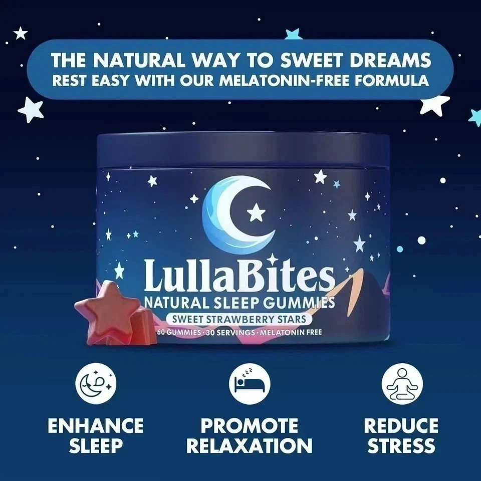 LullaBites Natural Sleep Gummies USA Made 60 Count 30 Servings
