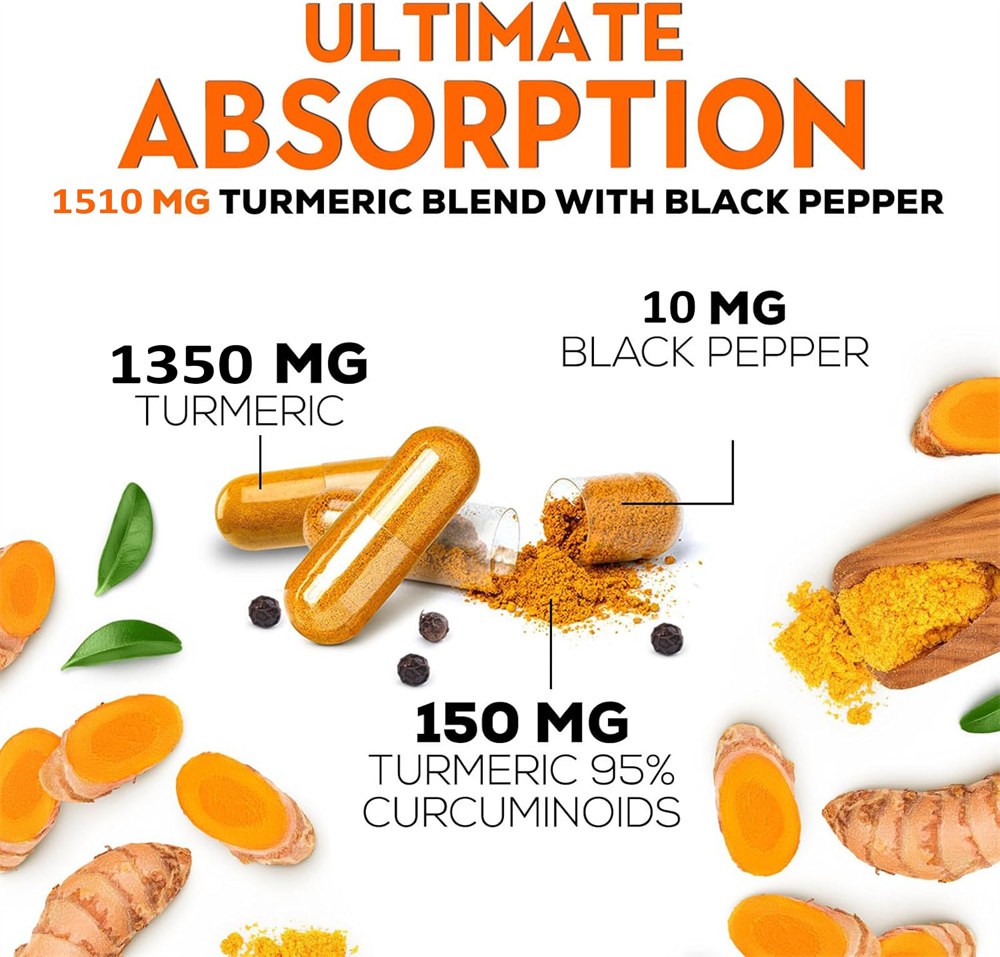 Turmeric Curcumin 2600mg w/ BioPerine Black Pepper Triple Strength Capsules