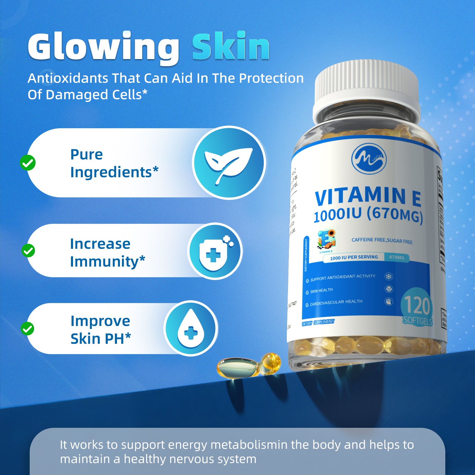 Vitamin E 670 mg (1000 IU) dl-Alpha, Dietary Supplement for Antioxidant Support